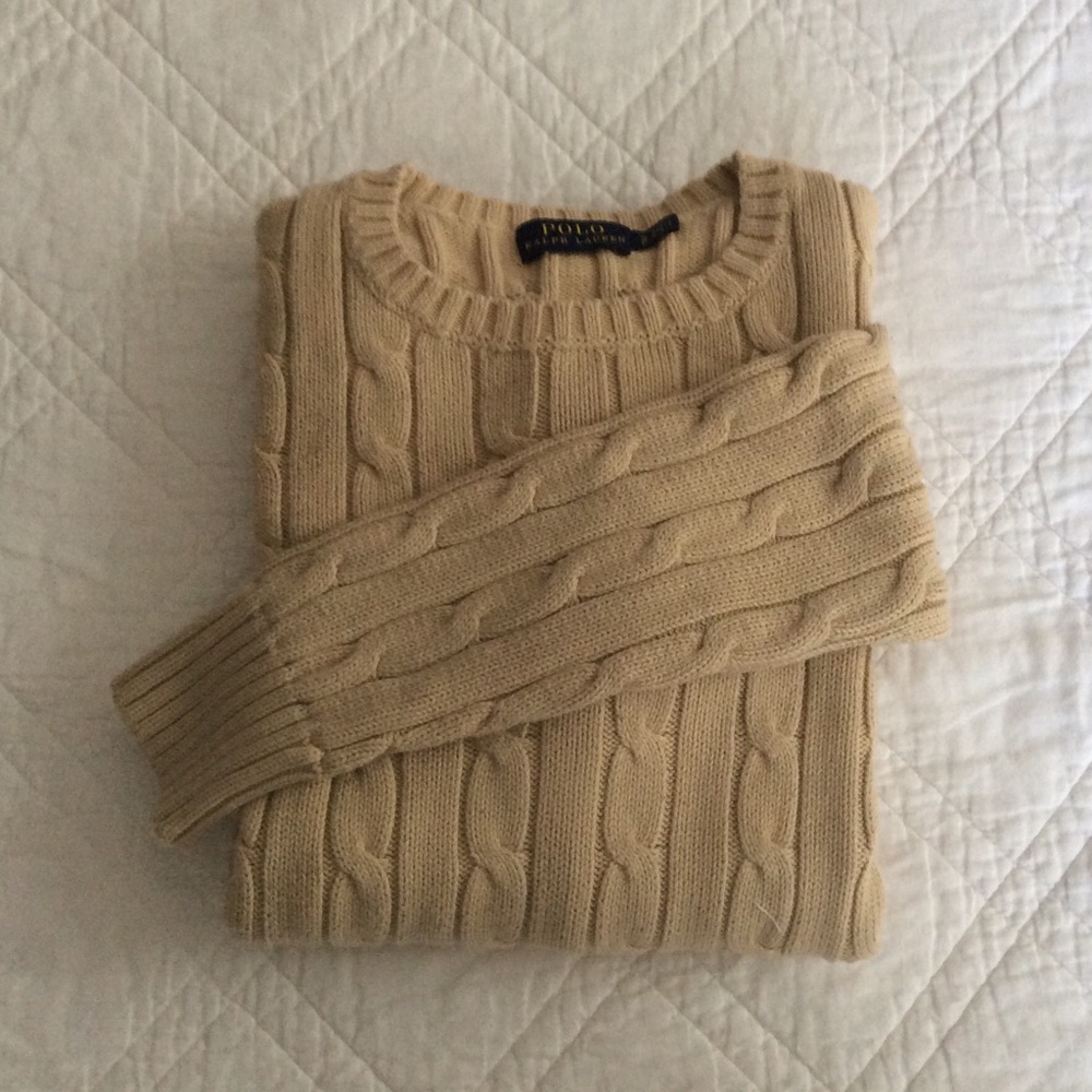 RL || tan cable knit sweater